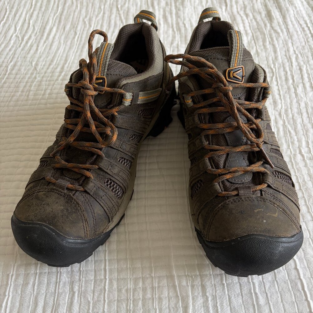 KEEN Mens 9.5 US Brown Waterproof Hiking Trail Shoes EU 42.5 Leather Outdoor